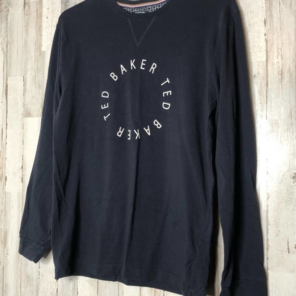 TED BAKER LONDON Graphic Branded Long Sleeve Shirt Casual Loungewear Navy M - Picture 3 of 8
